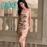 Lunivop Spaghetti Strap Elegant Women Summer Dress Sleeveless Vintage Print Beach Holiday Dresses