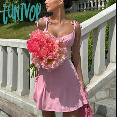 Lunivop Spaghetti Strap Sexy Backless Bandage Mini Dress Summer Holiday Women Dresses Party Club