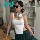 Lunivop Spaghetti Strap Tank Top Sexy Backless Bandage Skinny Crop Tops 2024 Summer Elegant Lace Up