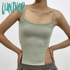 Lunivop Spaghetti Strap Tank Top Sexy Backless Bandage Skinny Crop Tops 2024 Summer Elegant Lace Up