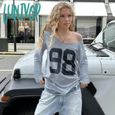 Lunivop Sporty Chic Digital Print Top Streetwear Casual Basic Loose T-Shirts Vintage V-Neck Long