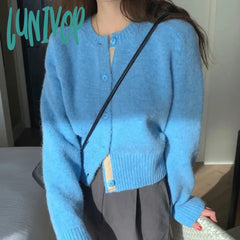 Lunivop Spring And Autumn New Korean Chic Mint Green Sweater Women’s Single Breasted Knitted