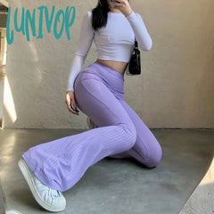 Lunivop Spring And Summer Elegant Slim Knitted Ribbed Flared Pants Casual High-Waisted Trousers