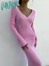 Lunivop Spring Autumn Women Sweater Knitted Sexy Dress V-Neck Long Sleeve Slim Fit Bodycon Solid