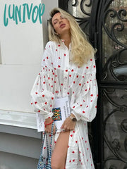 Lunivop Spring Autumn Women Sweet Shirt Dress White Long Sleeve Maxi For
