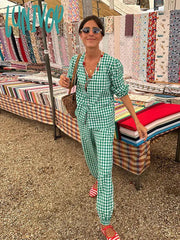 Lunivop Spring Fashion Plaid Printed Long Sleeves Shirt Pants Set For Women Casual V Neck Lace Up