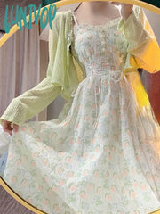 Lunivop Spring Summer French Elegant Floral Midi Dress Women Beach Vintage Strap Dresses Lady