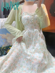 Lunivop Spring Summer French Elegant Floral Midi Dress Women Beach Vintage Strap Dresses Lady