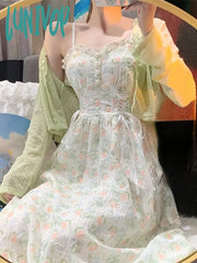 Lunivop Spring Summer French Elegant Floral Midi Dress Women Beach Vintage Strap Dresses Lady