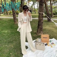 Lunivop Spring Winter Fashion Two Pieces Blazer And Pants Set For Women Pink Clothes Office Lady 2