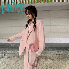 Lunivop Spring Winter Fashion Two Pieces Blazer And Pants Set For Women Pink Clothes Office Lady 2