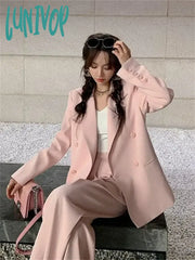 Lunivop Spring Winter Fashion Two Pieces Blazer And Pants Set For Women Pink Clothes Office Lady 2