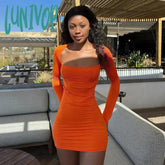 Lunivop Square Neck Long Sleeve Mini Bodycon Dress Autumn Winter Women Skinny Sexy Short Dresses