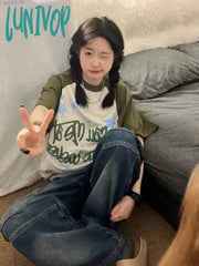 Lunivop Star Graphics Print T Shirts Women Y2K Grunge Patchwork Oversized Tops Streetwear Aesthetic