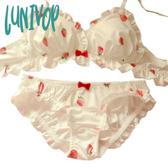 Lunivop Strawberry Cute Japanese Milk Silk Bra & Panties Set Wirefree Soft Underwear Kawaii Lolita