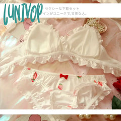 Lunivop Strawberry Cute Japanese Milk Silk Bra & Panties Set Wirefree Soft Underwear Kawaii Lolita