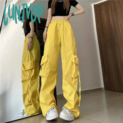 Lunivop Streetwear Cargo Pant Women Y2K Oversized Wide Leg Sweatpants Baggy Casual Joggers Bf High