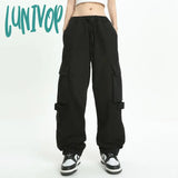 Lunivop Streetwear Cargo Pants Women Y2K Vintage Casual Wide Leg Trousers Korean Fashion Pocket