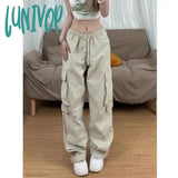 Lunivop Streetwear Cargo Pants Women Y2k Vintage Casual Wide Leg Trousers Korean Fashion Pocket Loose 90s Aesthetic