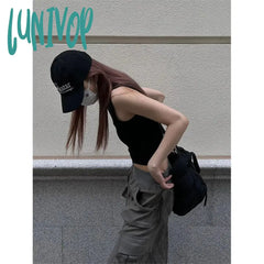 Lunivop Streetwear Cargo Skirts Women Y2K Vintage Pockets A Line Skirt Harajuku Korean High Waist
