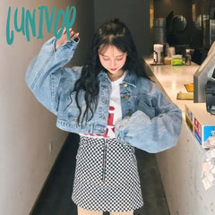 Lunivop Streetwear Cropped Denim Jackets Women Oversized Casual Short Coat Korean Batwing Sleeve