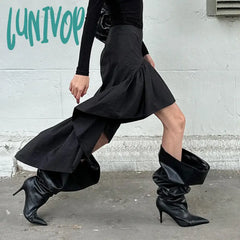 Lunivop Streetwear Fashion Irregular Skirt For Women Woven Splice Ruffled Midi Skirts Party Club