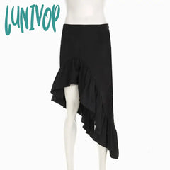 Lunivop Streetwear Fashion Irregular Skirt For Women Woven Splice Ruffled Midi Skirts Party Club