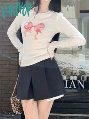 Lunivop Streetwear Fashion Vintage Bow Print Tee Shirts Autumn Slim Harajuku Y2K Tshirts All Match
