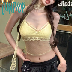 Lunivop Streetwear Mesh Splicing See-Through Sexy Camisole Women 2024 Spring New Korean Polka Dots