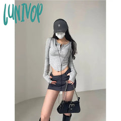 Lunivop Streetwear Mini Skirt Women Y2K Low Waist Grey Wrap Skirts Summer Harajuku Korean Fashion