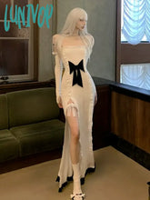 Lunivop Streetwear Off Shoulder Patchwork Bodycon Dresses Grunge Y2K Aesthetic Ruffled Vestido Slim