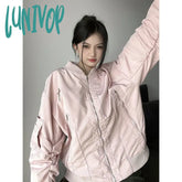 Lunivop Streetwear Pink Bomber Jacket Women Oversized Korean Fashion Track Jackets Vintage Y2K