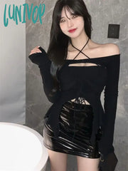 Lunivop Streetwear Sexy Tshirts Women Solid Slim Fit Backless Crop Tops Y2K Korean Fashion Two