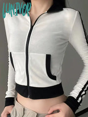 Lunivop Streetwear Striped Zip Up Sweatshirts Women Vintage Y2K Cropped Thin Jacket Casual Long
