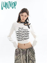 Lunivop Streetwear White Crop T Shirts Women Grunge High Street Y2K Hollow Out Tops Kpop Aesthetic