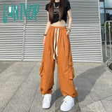 Lunivop Streetwear Women Oversize Solid Cargo Pants Elastic Waist Drawcord Loose Harajuku Hip Hop