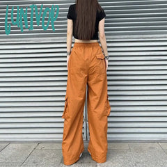 Lunivop Streetwear Women Oversize Solid Cargo Pants Elastic Waist Drawcord Loose Harajuku Hip Hop