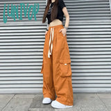 Lunivop Streetwear Women Oversize Solid Cargo Pants Elastic Waist Drawcord Loose Harajuku Hip Hop Casual Wide Leg Sports Trousers