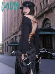 Lunivop Streetwear Y2K Aesthetic Causal T-Shirts Sexy Slim Hollow Out Beading Tshirts Harajuku