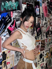Lunivop Streetwear Y2K Tank Tops Women Grunge Sexy Sleeveless Off Shoulder Crop Top White Bandage