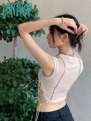 Lunivop Streetwear Y2K Tank Tops Women Grunge Sexy Sleeveless Off Shoulder Crop Top White Bandage