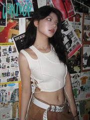 Lunivop Streetwear Y2K Tank Tops Women Grunge Sexy Sleeveless Off Shoulder Crop Top White Bandage