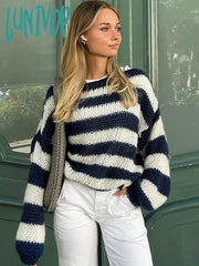 Lunivop Stripe Loose Lazy Knitting Sweater Female Versatile Long Sleeves Pullover Casual Womens
