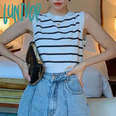 Lunivop Stripe Suspender Tops Slim Fit High Street Short Sexy Sling Vest Female Summer New