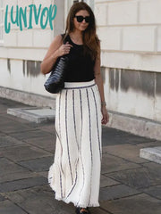 Lunivop Striped Knitted Long Skirt Women Summer Tassel High Waist Maxi Skirts Women’s Autumn