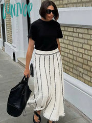 Lunivop Striped Knitted Long Skirt Women Summer Tassel High Waist Maxi Skirts Women’s Autumn