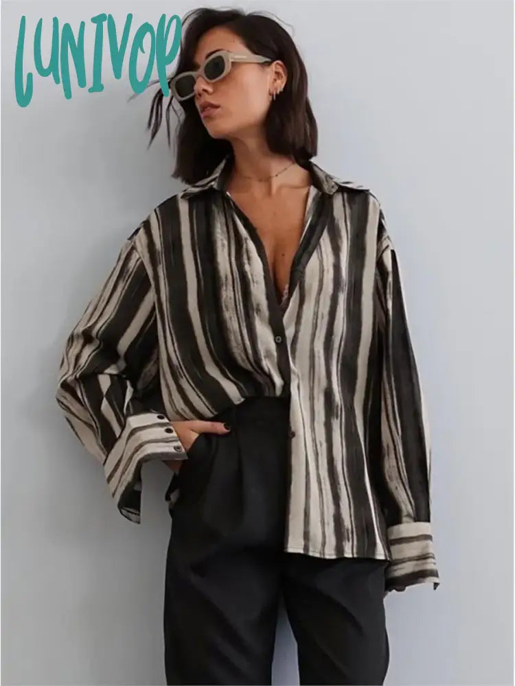 Lunivop Striped Printed Shirt 2024 Spring New Long Sleeve Single Breasted Lapel Collar Casual