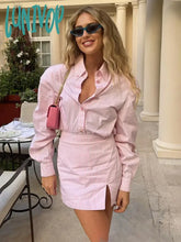 Lunivop Striped Shirt Hip Wrap Skirts Suit For Women Fashion Office Lady Long Sleeve Slim Split