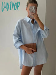 Lunivop Striped Shirts For Women Chic Long Sleeve Single Breasted Lapel Collar Blouse 2024 New