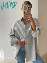 Lunivop Striped Shirts For Women Chic Long Sleeve Single Breasted Lapel Collar Blouse 2024 New